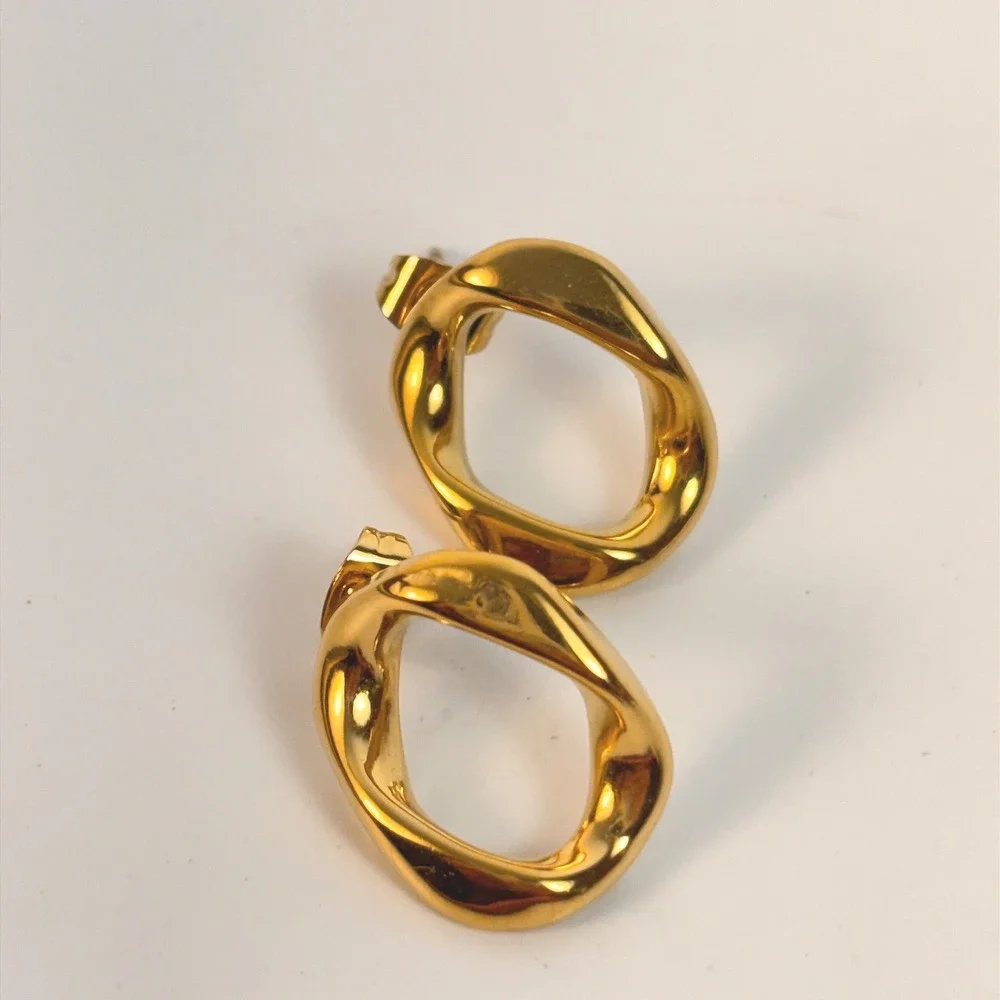 Twisted Oval Hoop Earrings Gold Statement Minimalist Boho Y2K Streetwear 90s